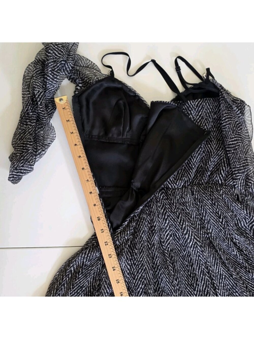 Vtg LM Lulu Paris Silk Chiffon Dress S Lined Bow Belt Herringbone France Romance - Picture 7 of 16